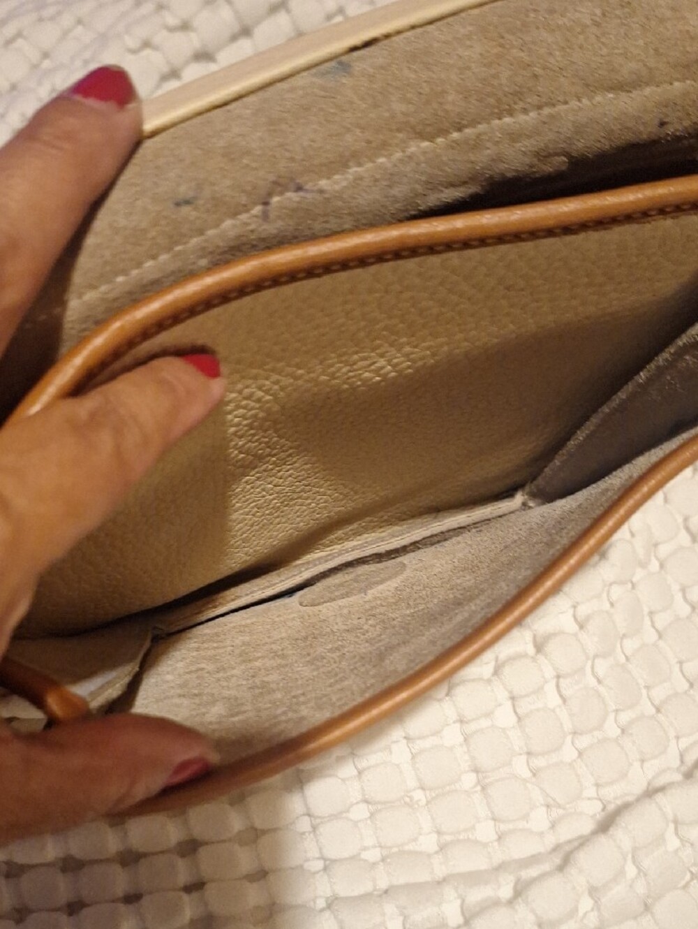 Dooney & Bourke Cream and Tan Pebbled Leather Crossbody - Picture 10 of 11